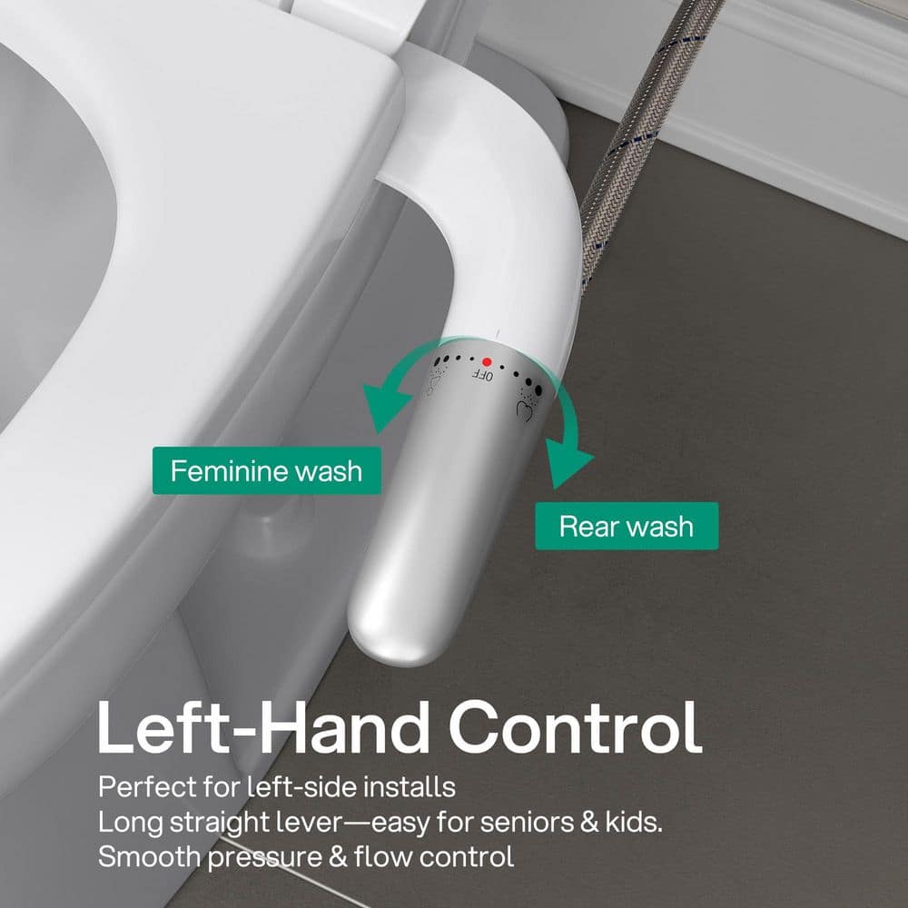 Anqtovp Left-Hand Control Bidet Attachment with Dual Wash Modes, Adjustable Water Pressure, Self-Cleaning Nozzle, Quick-Release (3)