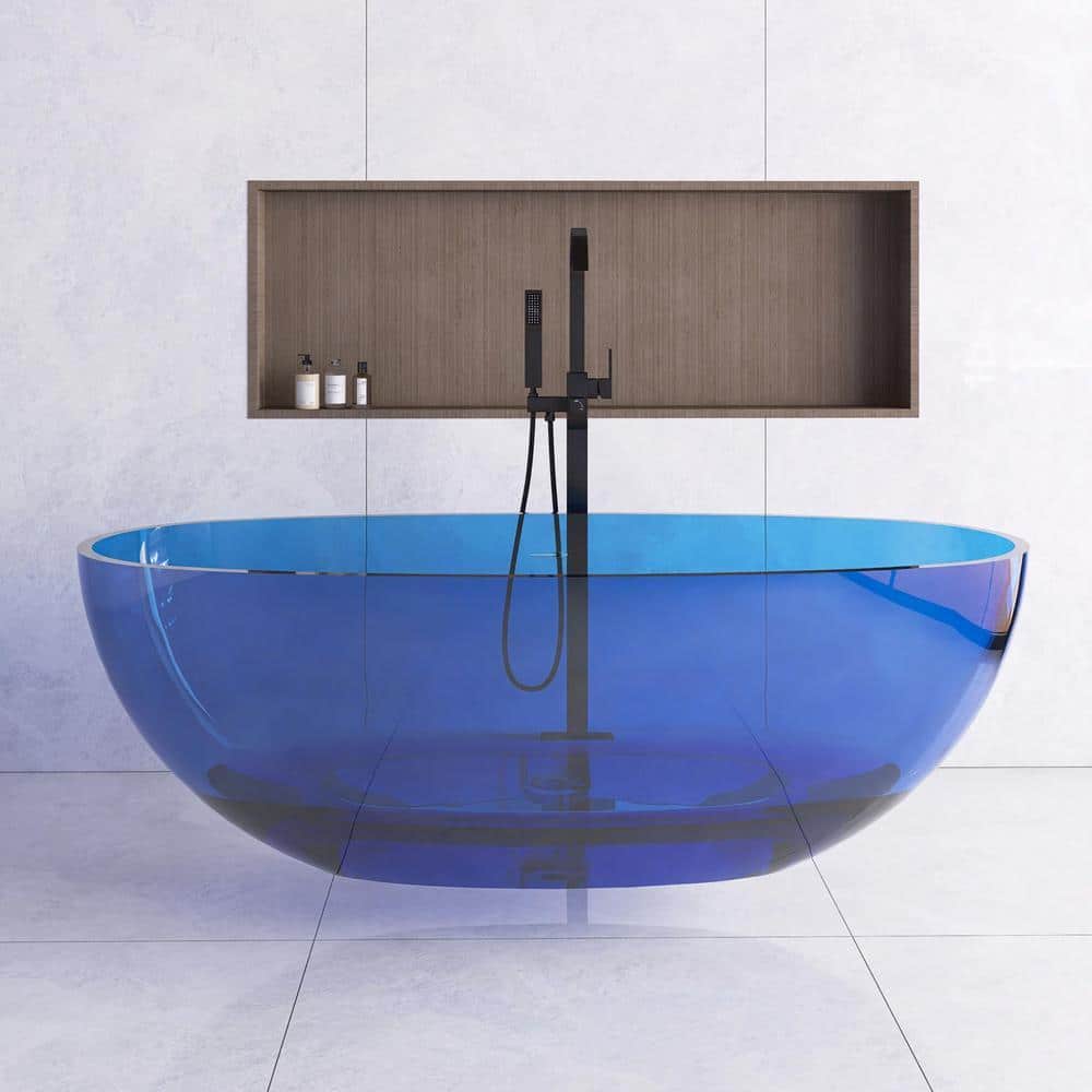 JimsMaison 65 in. x 30 in. Soaking Bathtub with Center Drain in Blue (1)