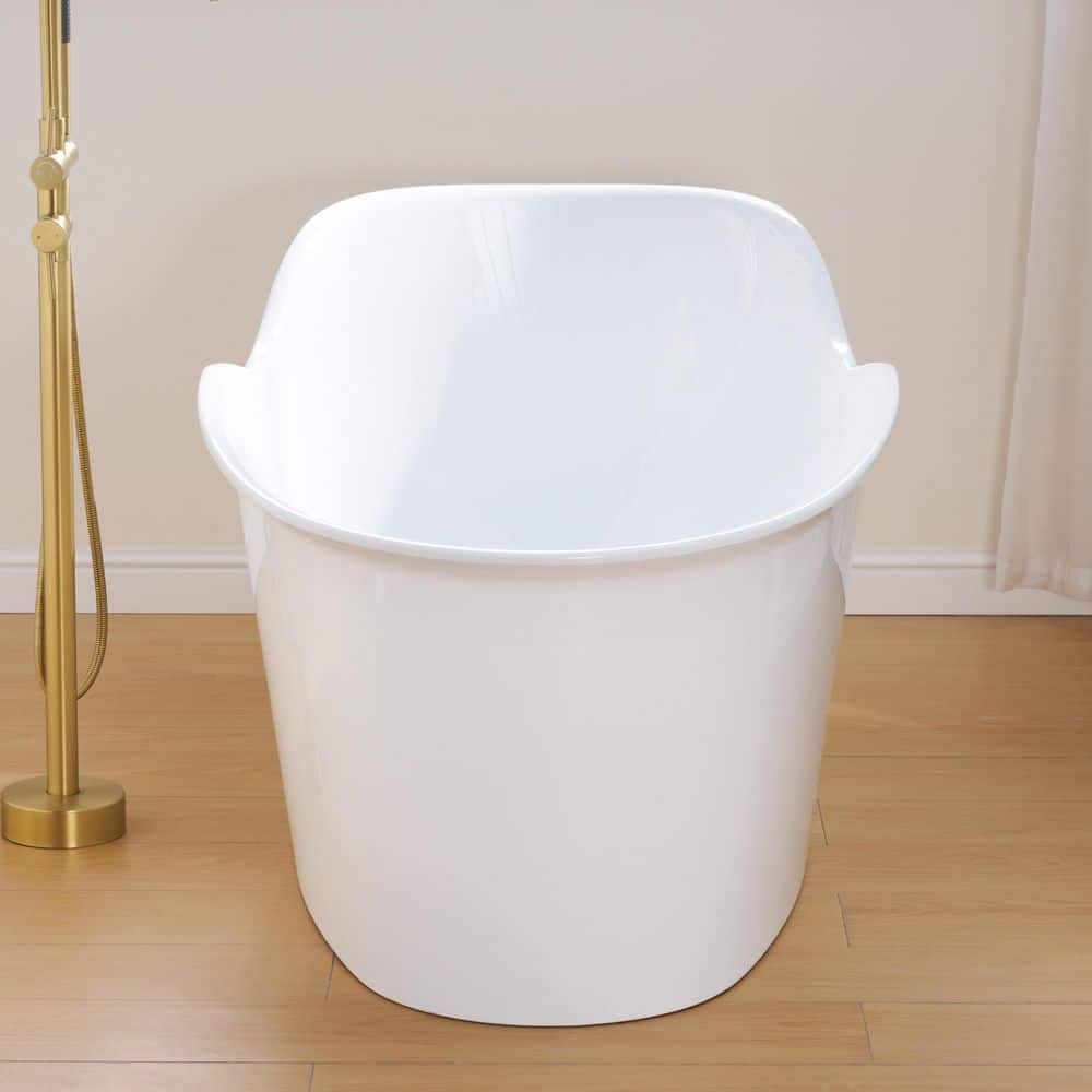 WELLFOR Wave 66 in. x 33 in. Acrylic FlatBottom Freestanding Soaking Bathtub with Drain and Overflow in White (3)