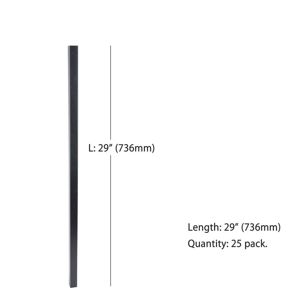 Afoxsos 29in. H x 0.75in. W Black Iron Square Deck Balusters Heavy Duty for Wood Composite Aluminum Railings 25 Pack (3)