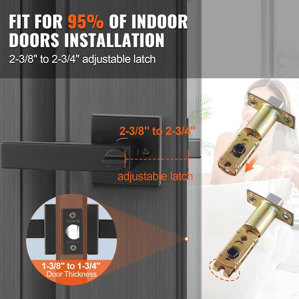SKYSHALO 1 Pack Matte Black Privacy Door Handle, Reversible Lever, Keyless Lock, 45° Rotation, Universal Square 2025 Upgrade (2)
