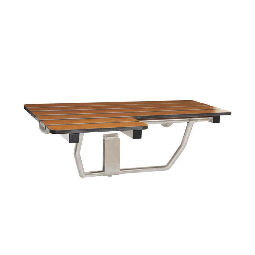 SEACHROME 32-inch x 22.5-inch ADA Wall Mount Folding Transfer Bench Shower Seat, Right-Handed, Teak Phenolic Seat (1)