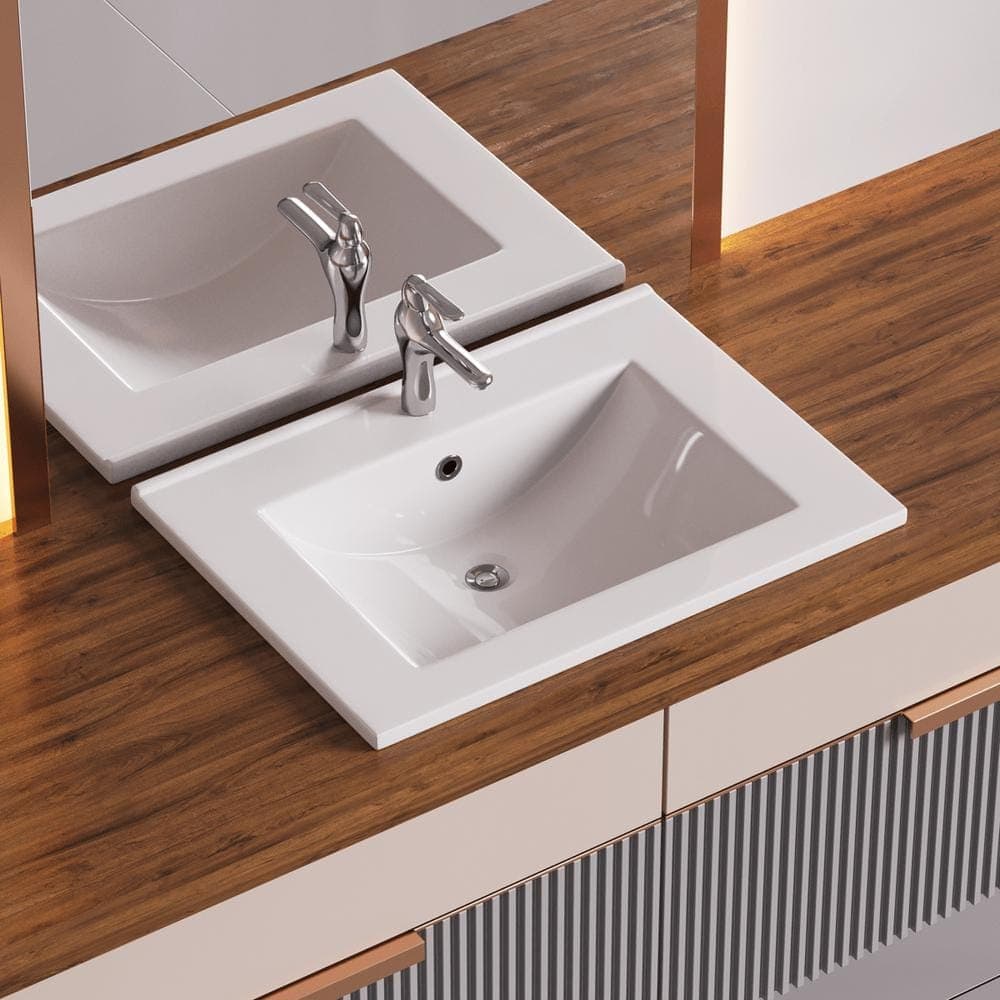 RENOVATORS SUPPLY MANUFACTURING Bo 24 in. Square Drop-In Bathroom Sink in White with Overflow Faucet and Drain (1)