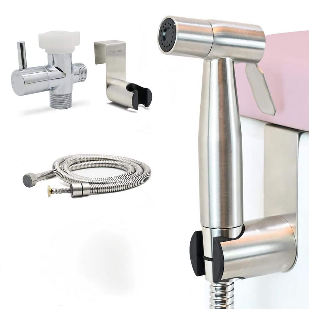Wudkey Easy-Install Handheld Bidet Attachment with Adjustable Pressure, Braided Hose & Installation Kit Included in Gray (1)