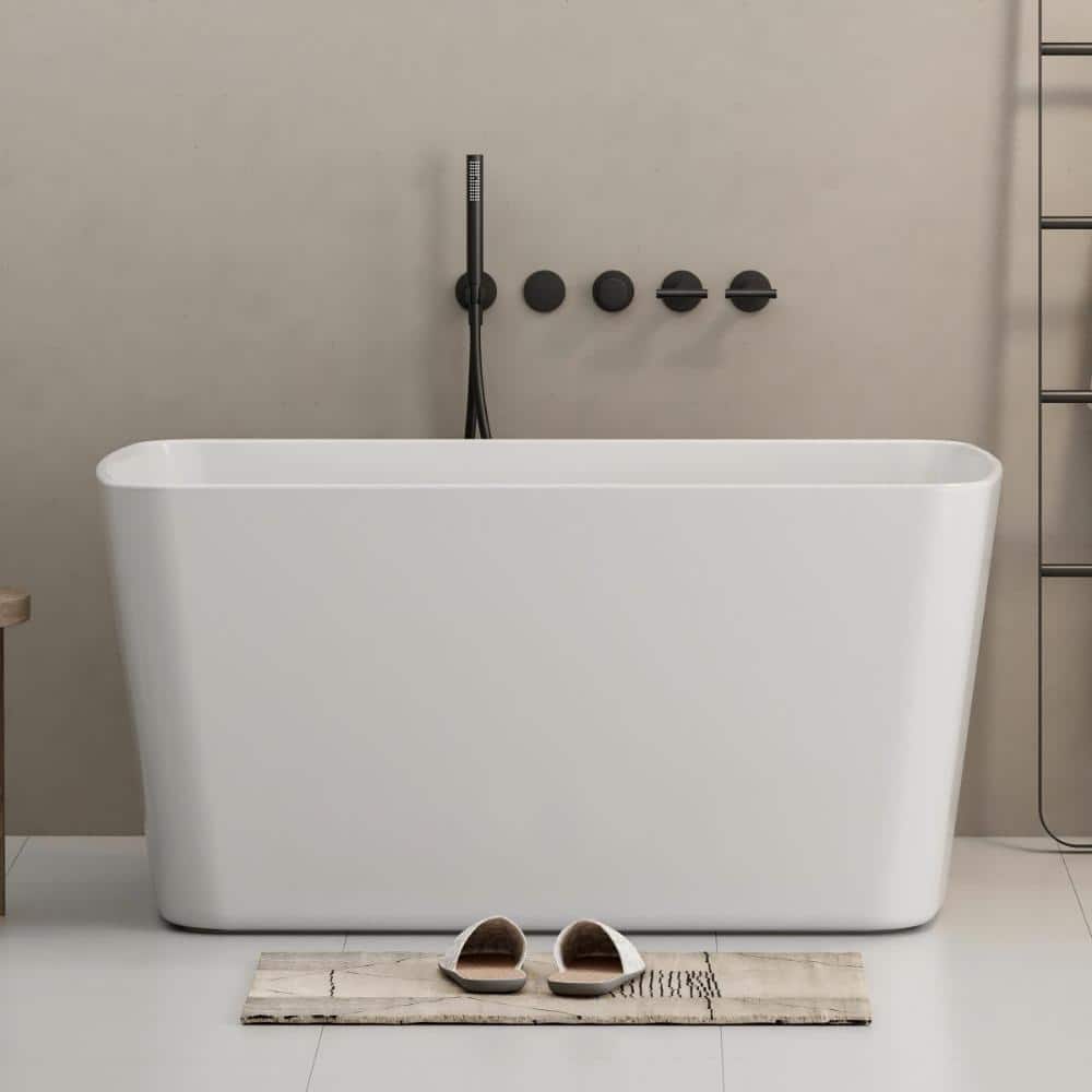Aionor Compact Freestanding Soaking Bathtub Acrylic Flat Bottom with Overflow and Quick Drain (1)