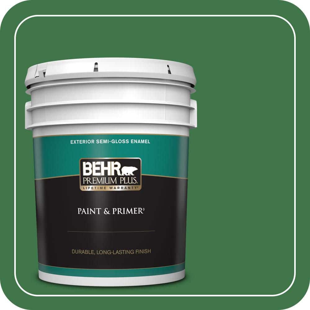 BEHR PREMIUM PLUS 5 gal. #P410-7 Grasslands Semi-Gloss Enamel Exterior Paint & Primer
