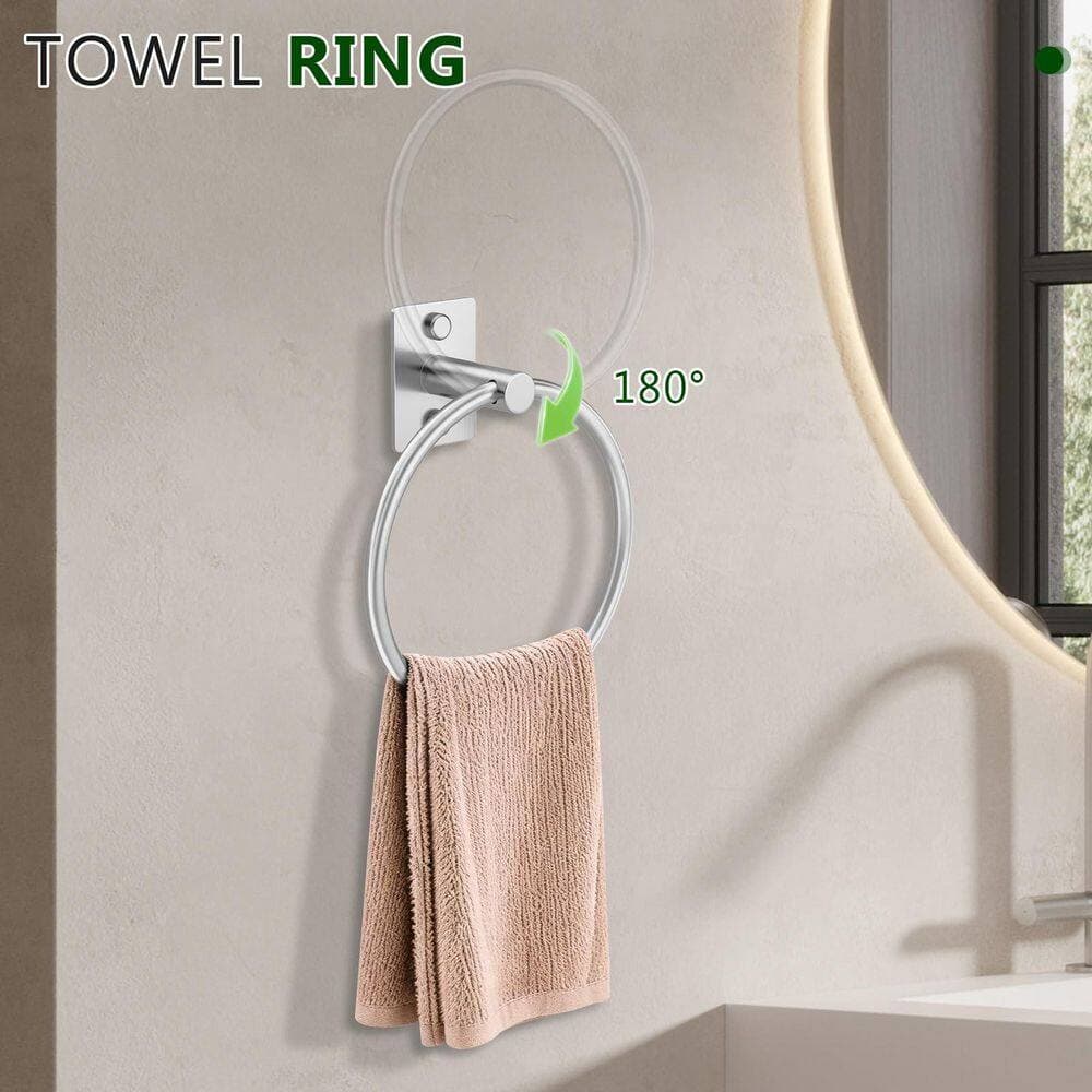 LAIFUCAM 5 Piece Bathroom Hardware Set with Towel Bar Towel Ring Toilet Paper Holder 2-Hooks in Brushed Nickel Finish (3)