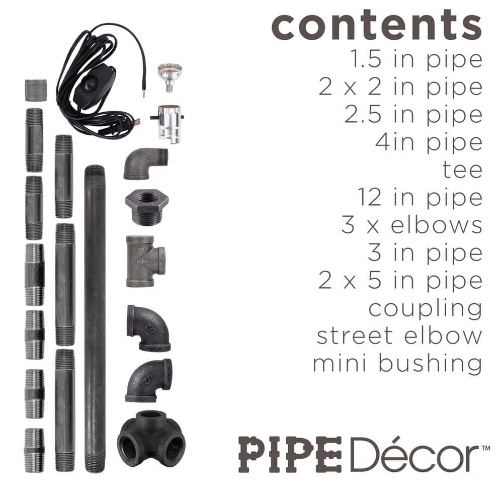 PIPE DECOR 1/2 in. Black Steel Pipe 17.5 in. H Convertible Table Lamp Kit (2)
