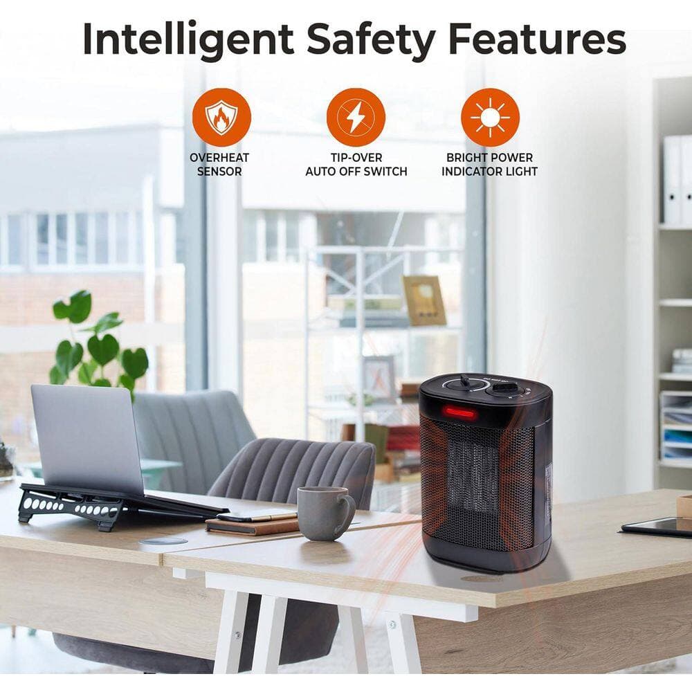 Comfort Zone 1000W 8 in. Black Indoor Electric Fan-Forced Ceramic Space Heater with Adjustable Thermostat and Fan only Setting (3)