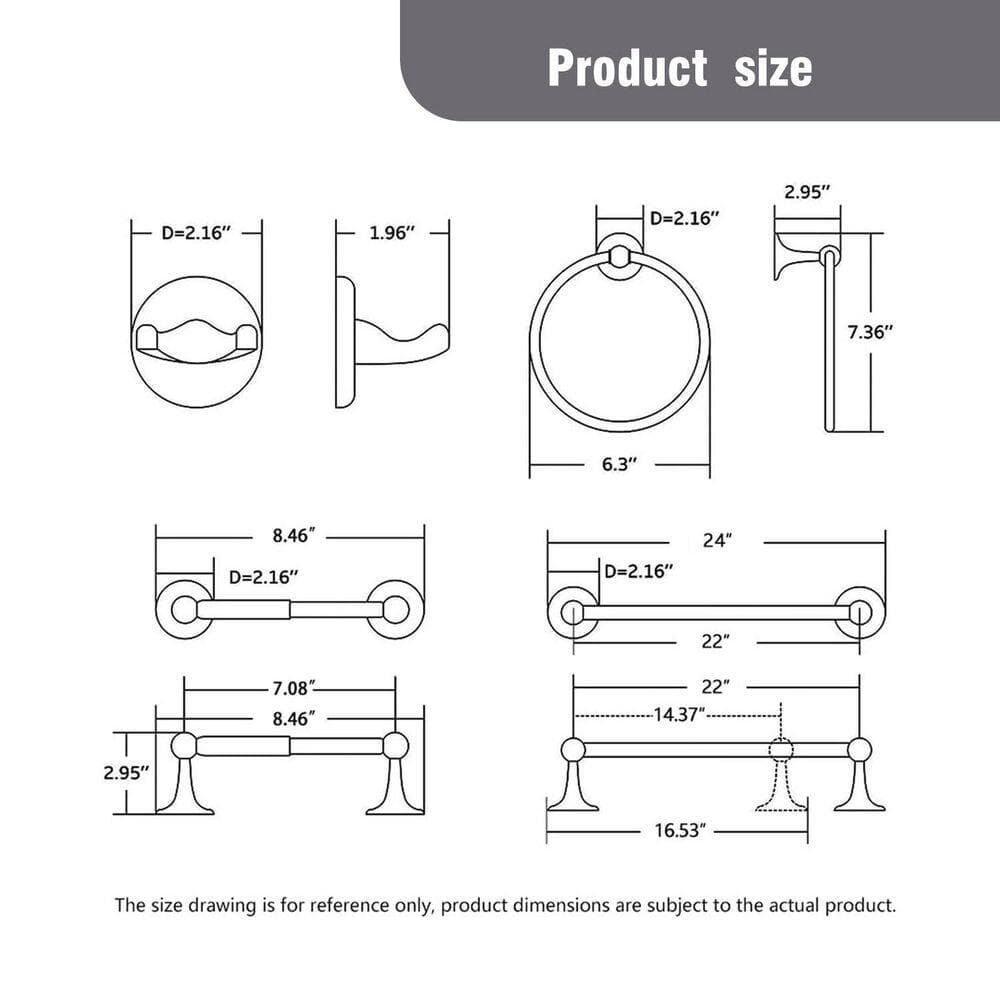 Numhew 4-Piece Bath Hardware Set Included Towel Bar, Toilet Paper Holder, Towel Ring and Robe Hooks in Oil-Rubbed Bronze (2)