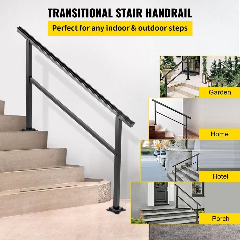 SVOPES 35 in. H x 60 in. W Black Outdoor Handrail 165 lbs. Load, Aluminum, 4-5 Steps, Adjustable 0-30°, Stair Railing Kit (2)