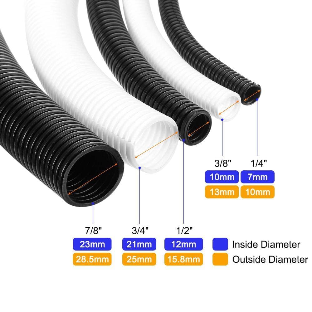 Unbranded 3/8 in Inner Diameter Split Wire Loom Tubing 100 ft Corrugated Polyethylene Cable Conduit Sleeve White (2)