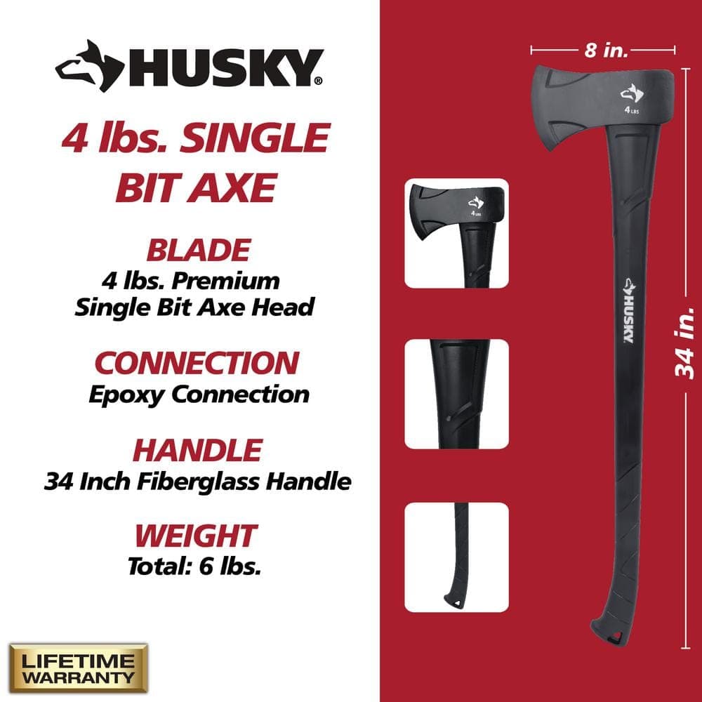 Husky 3.5 lbs. Premium Single Bit Michigan Axe with 34 in. Fiberglass Handle (2)