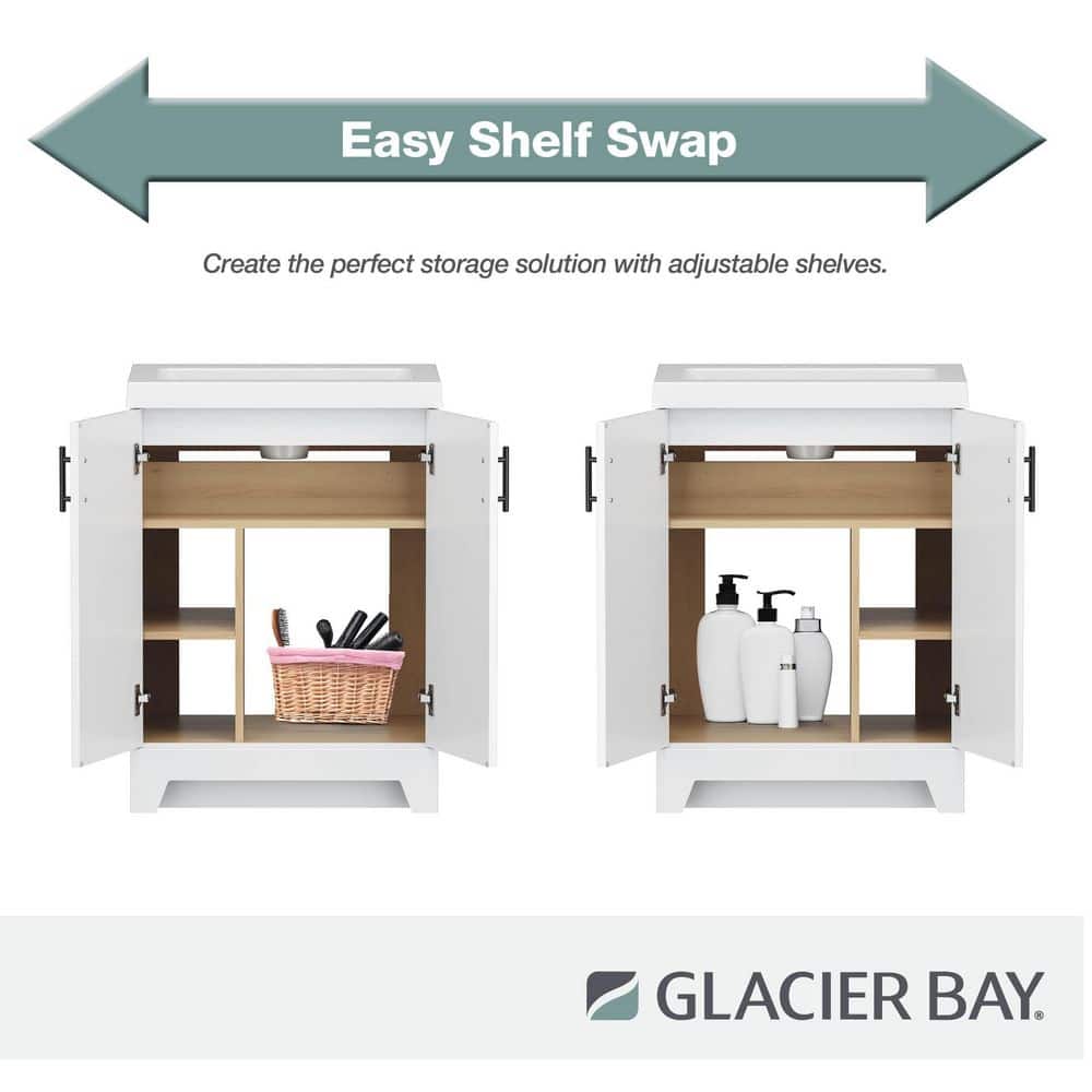 Glacier Bay Brindle 25 in. Single Sink Freestanding White Bathroom Vanity with White Cultured Marble Top (Assembled) (4)
