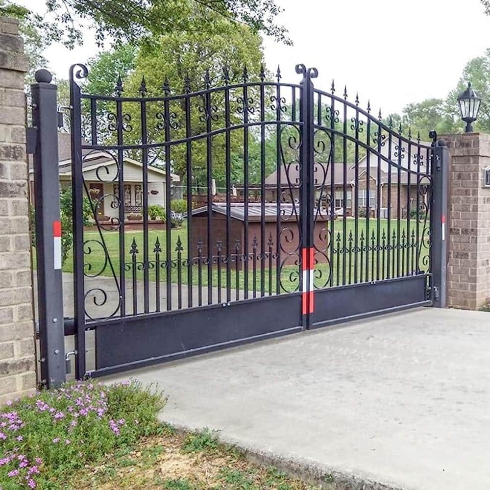 ALEKO 14 ft. x 6 ft. Automated Steel Venice Dual Swing Black Steel Driveway Gate and Gate Opener Kit ETL Listed Fence Gate (2)