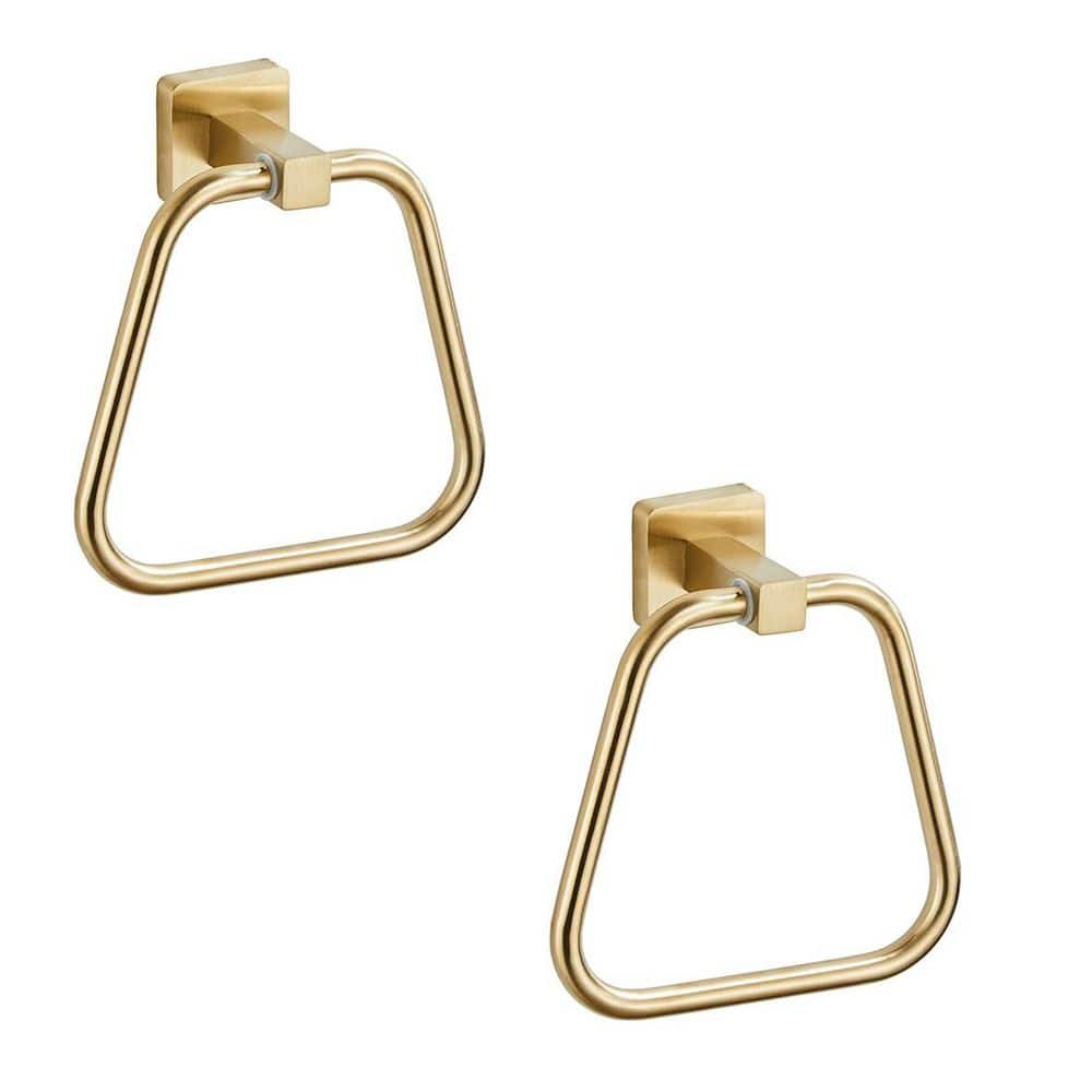 Wudkey 2 Pack Wall Mounted Bathroom Towel Holder, Stainless Steel Bath Towel Hanger, Rustproof Round Towel Ring in Brushed Gold (1)