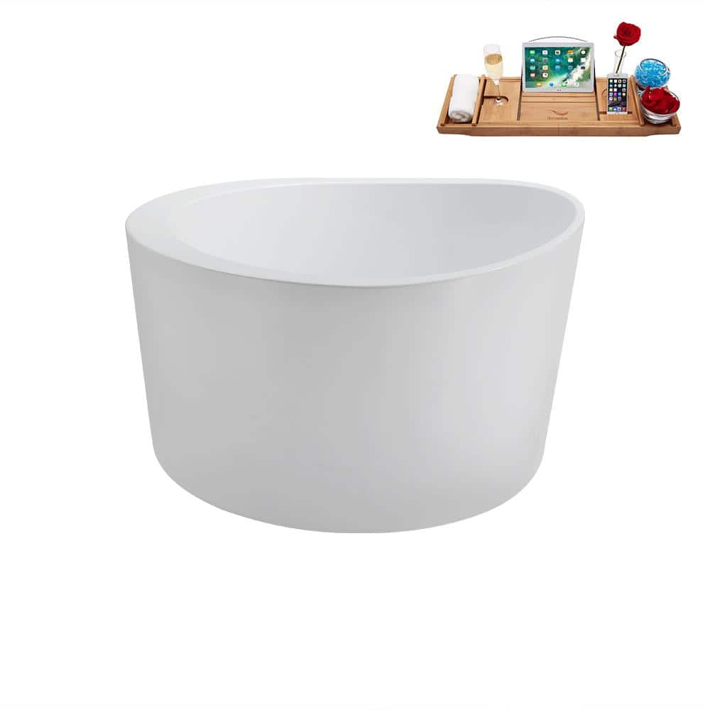 Streamline 43 in. Acrylic Flatbottom Non-Whirlpool Bathtub Glossy White with Matte Oil Rubbed Bronze Drain and Tray (2)