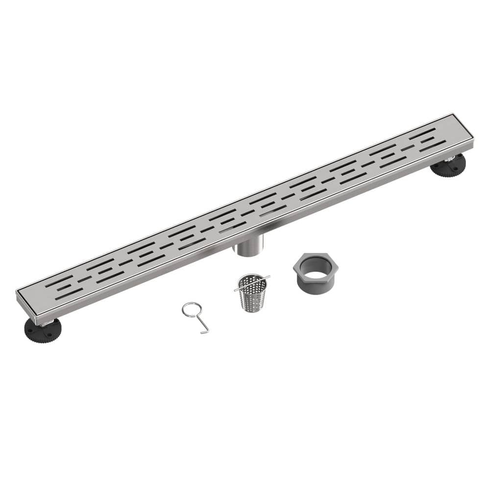 BWE 32 in. Stainless Steel Linear Shower Drain with Square Pattern Drain Cover in Brushed Nickel (1)