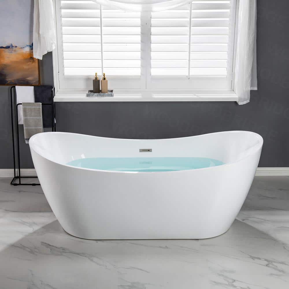 WOODBRIDGE TAOZI 71 in. Acrylic FlatBottom Double Slipper Bathtub with Polished Chrome Overflow and Drain Included in White (3)