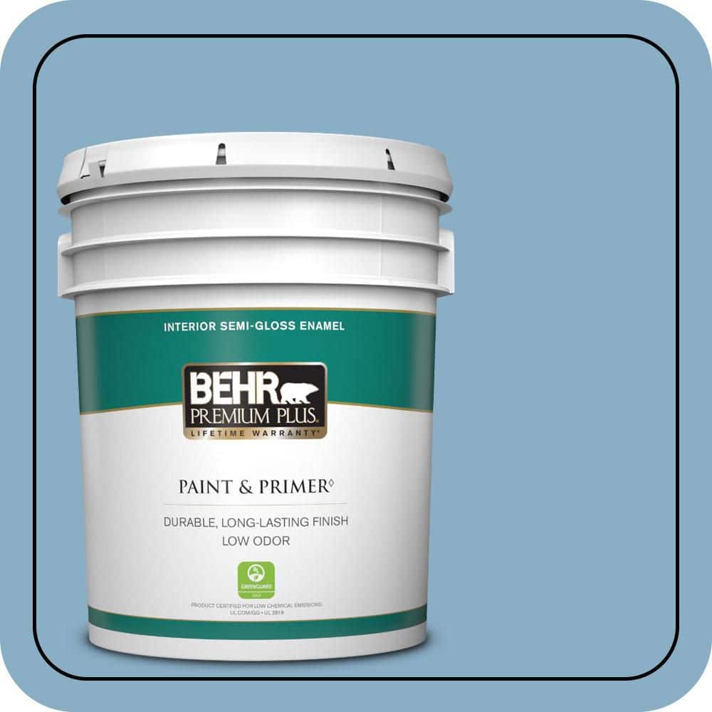BEHR PREMIUM PLUS 5 gal. #S500-4 Chilly Blue Semi-Gloss Enamel Low Odor Interior Paint & Primer