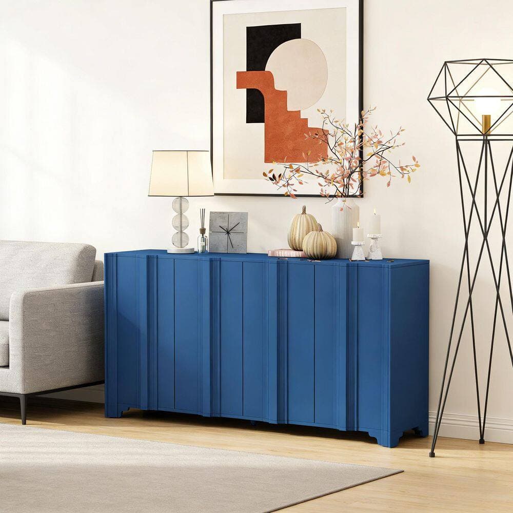 Unbranded 59.7 in. W x 15.7 in. D x 31.7 in. H Navy Blue Linen Cabinet w/ 4-Doors and 2-Shelves for Living Room,Study, and Balcony (2)