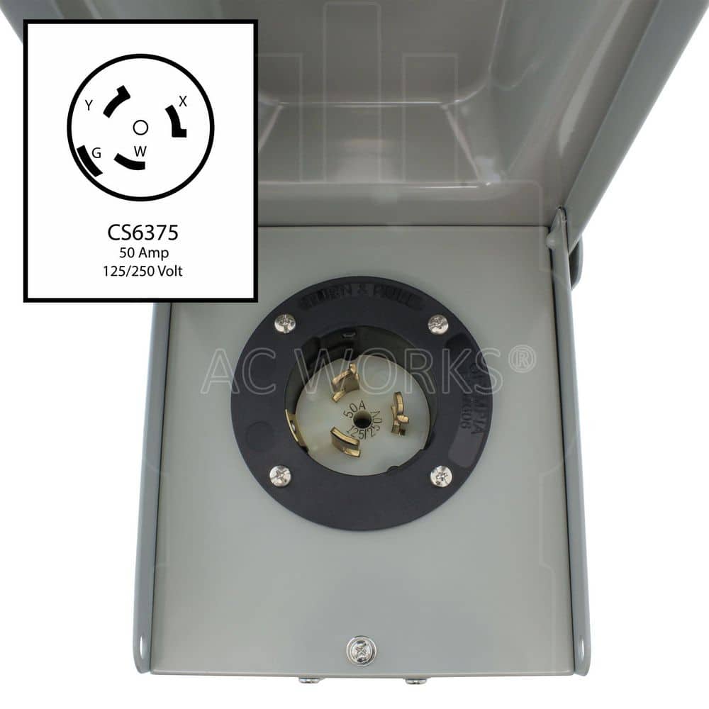 AC WORKS 50A Locking 4-Wire CS6375/ SS2-50 Heavy-Duty Transfer Switch Inlet Box (2)