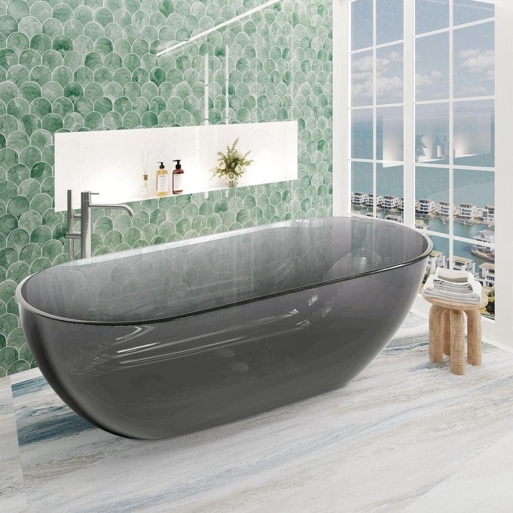FORCLOVER 30 in. Solid Surface Soaking Bathtub with Center Drain (3)