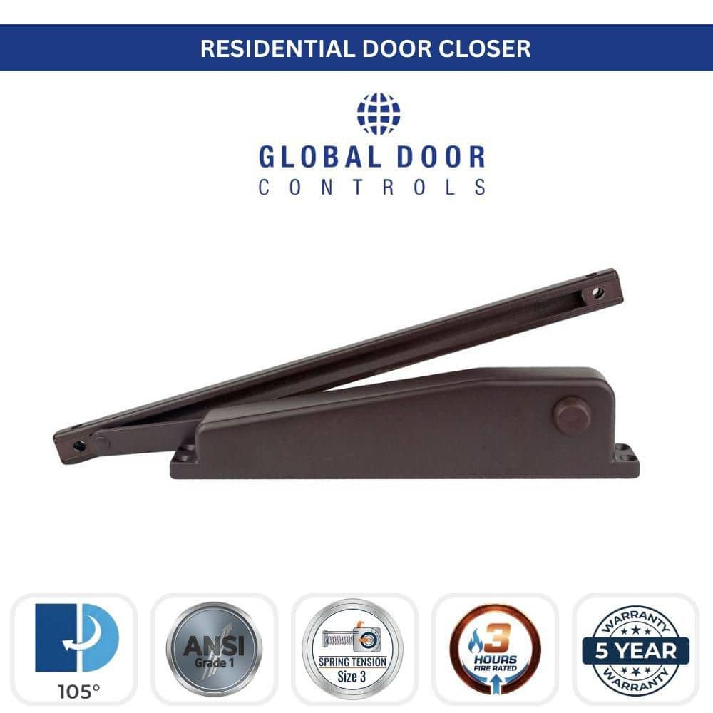 Global Door Controls Residential Hold Open Mini Door Closer in Brown - Size 3
