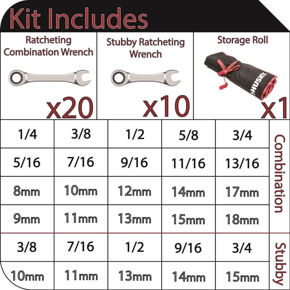 Husky Ratcheting Wrench Set with Pouch (30-Piece) (2)