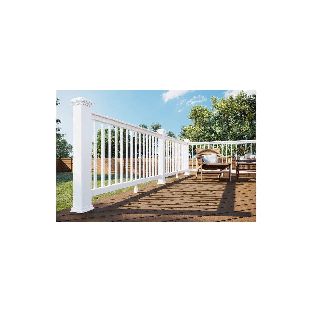 Trex Transcend 8ft. x 42 in. Classic White Composite Horizontal Deck Rail Kit with Matching square composite balusters (3)