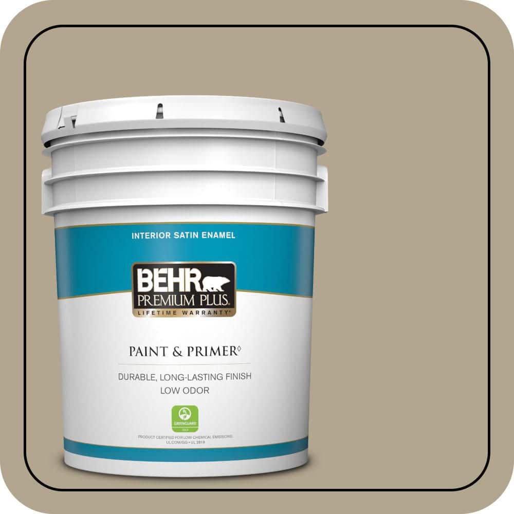 BEHR PREMIUM PLUS 5 gal. #PPU7-22 Safari Vest Satin Enamel Low Odor Interior Paint & Primer (1)