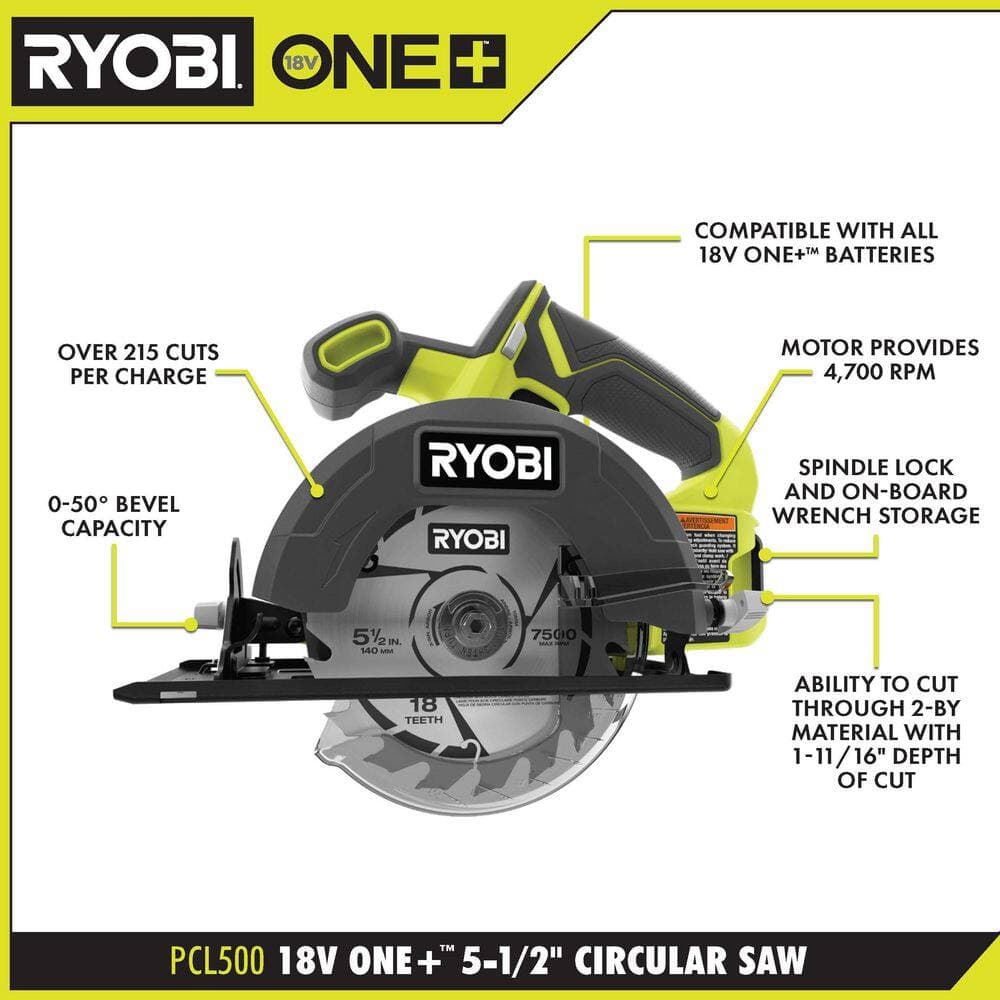 RYOBI ONE+18V Cordless 5-1/2 in. Circular Saw Kit with 2 Ah Battery and Charger & 2 Ah Battery (3)