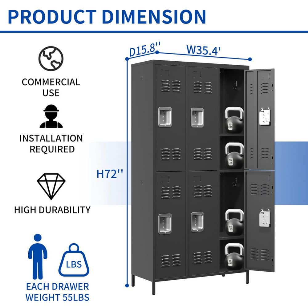 Tahanbath 15.75 in. W x 35.43 in. D x 71.97 in. H Black Metal Freestanding Linen Cabinet With Lock (3)