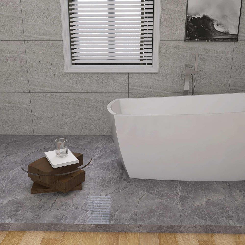 TIMELESS HOME 67 in. x 31 in. Soaking Bathtub with Left Drain in Glossy White with Brushed Nickel Trim (3)