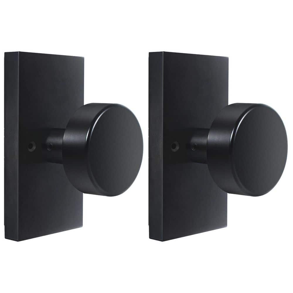 Senyhardware Modern Metal Matte Black Interior Dummy Door Knob 2 Pack with Round Knob and Rectangular Backplate