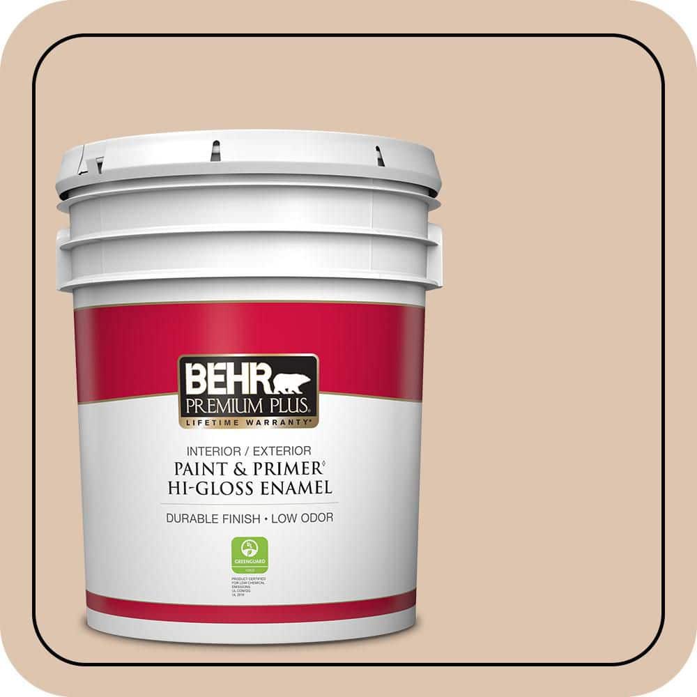BEHR PREMIUM PLUS 5 gal. #N250-2A Bali Sand Hi-Gloss Enamel Interior/Exterior Paint & Primer (1)