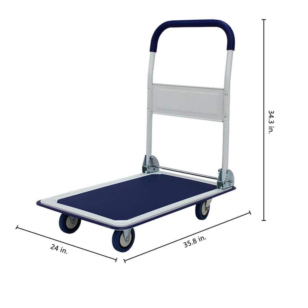 Tidoin 660 lbs. Heavy-Duty Folding Platform Truck Hand Flatbed Cart Dolly Rolling Cart Industrial Use Cart in Blue (2)