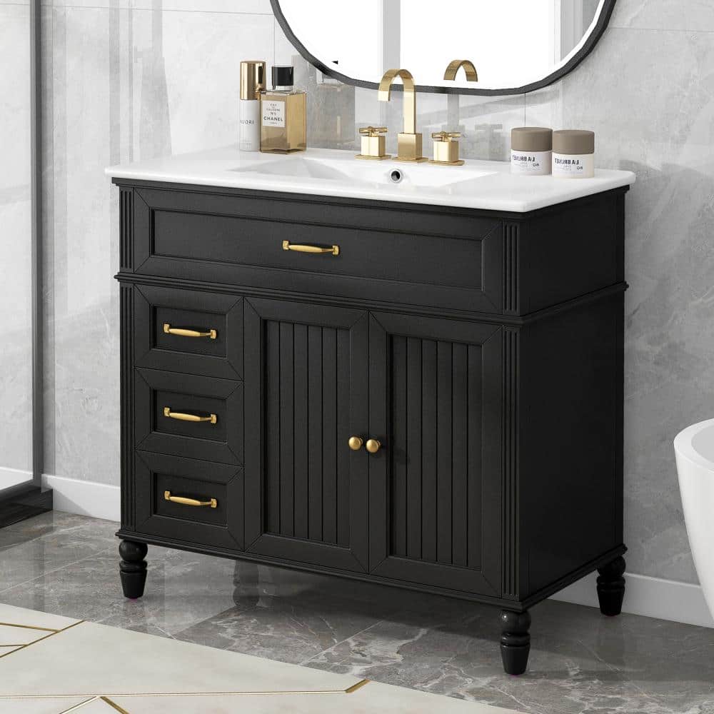 Flynama 36" Black Bathroom Vanity with Sink, Drawers & Solid Frame (1)
