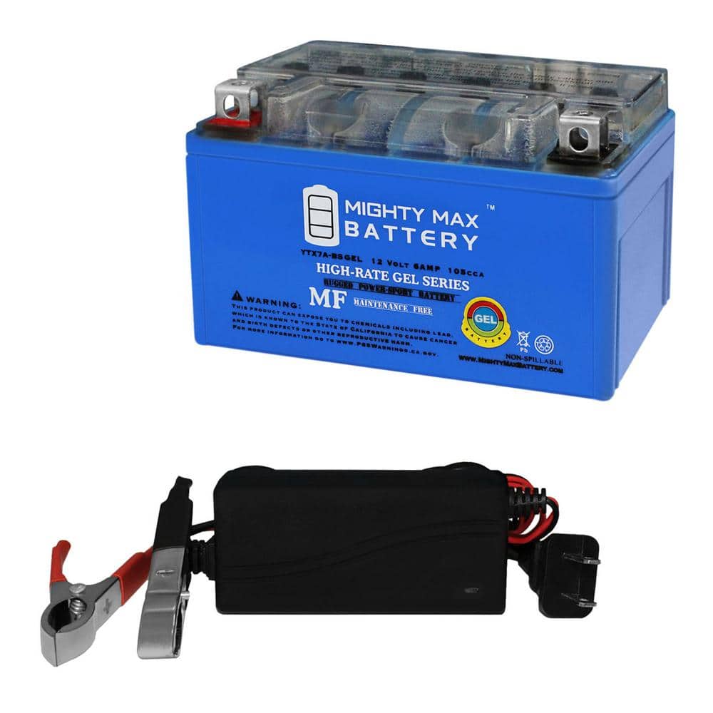 MIGHTY MAX BATTERY YTX7A-BS GEL Replacement Battery for BikeMaster BTX7A-BS + 12V 1A Charger (1)