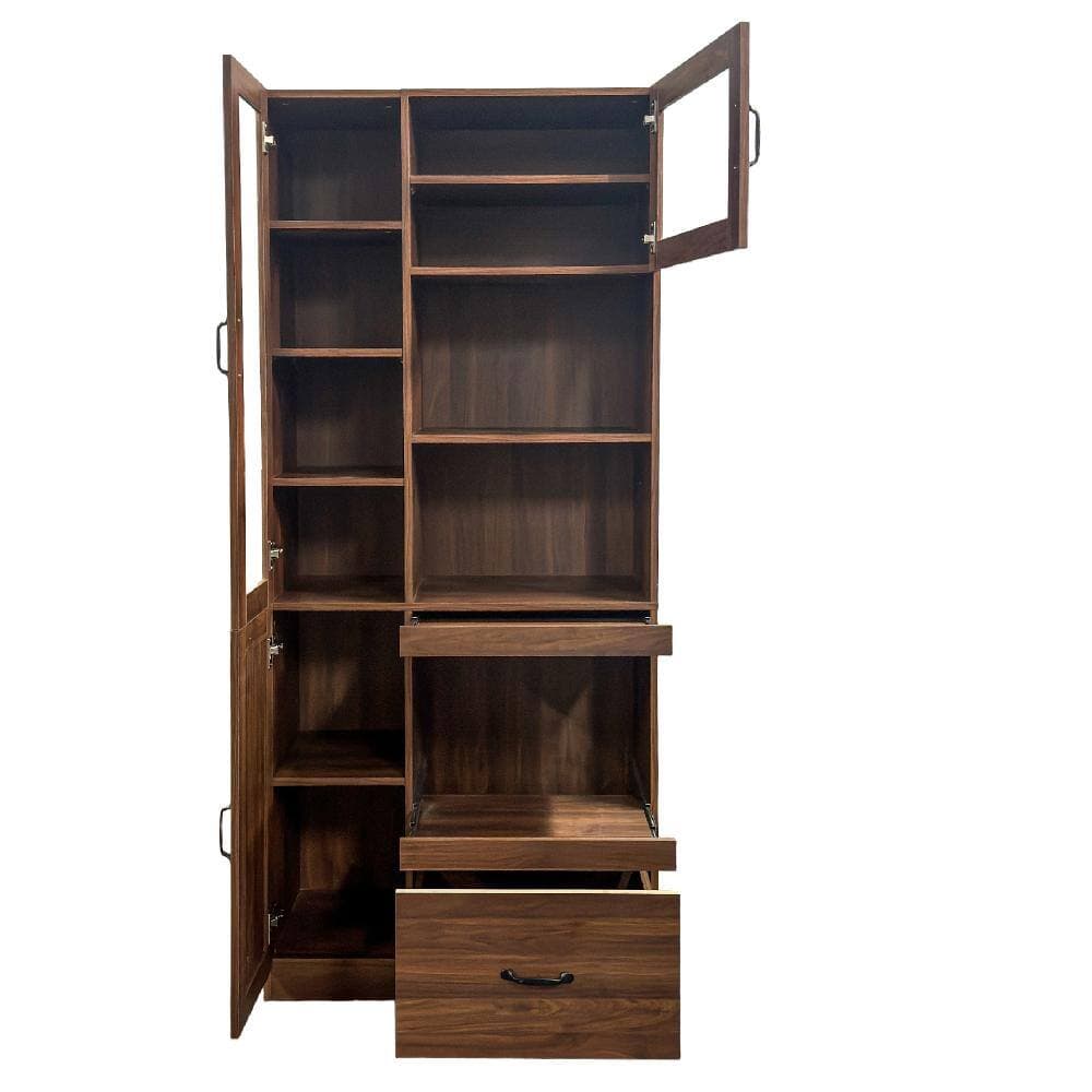 COWLOWN 31.5 in. W x 15.75 in. D x 70.87 in. H Brown Linen Cabinet with Glass Door (3)