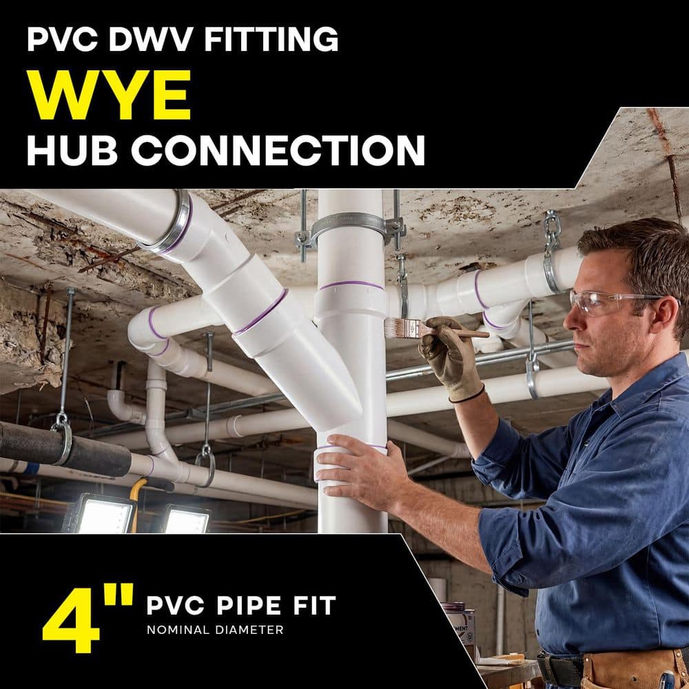 PLUMBFLEX 4 in. PVC DWV Wye Hub, White Rigid PVC Drain, Waste & Vent Fitting, (5 Pack) (3)