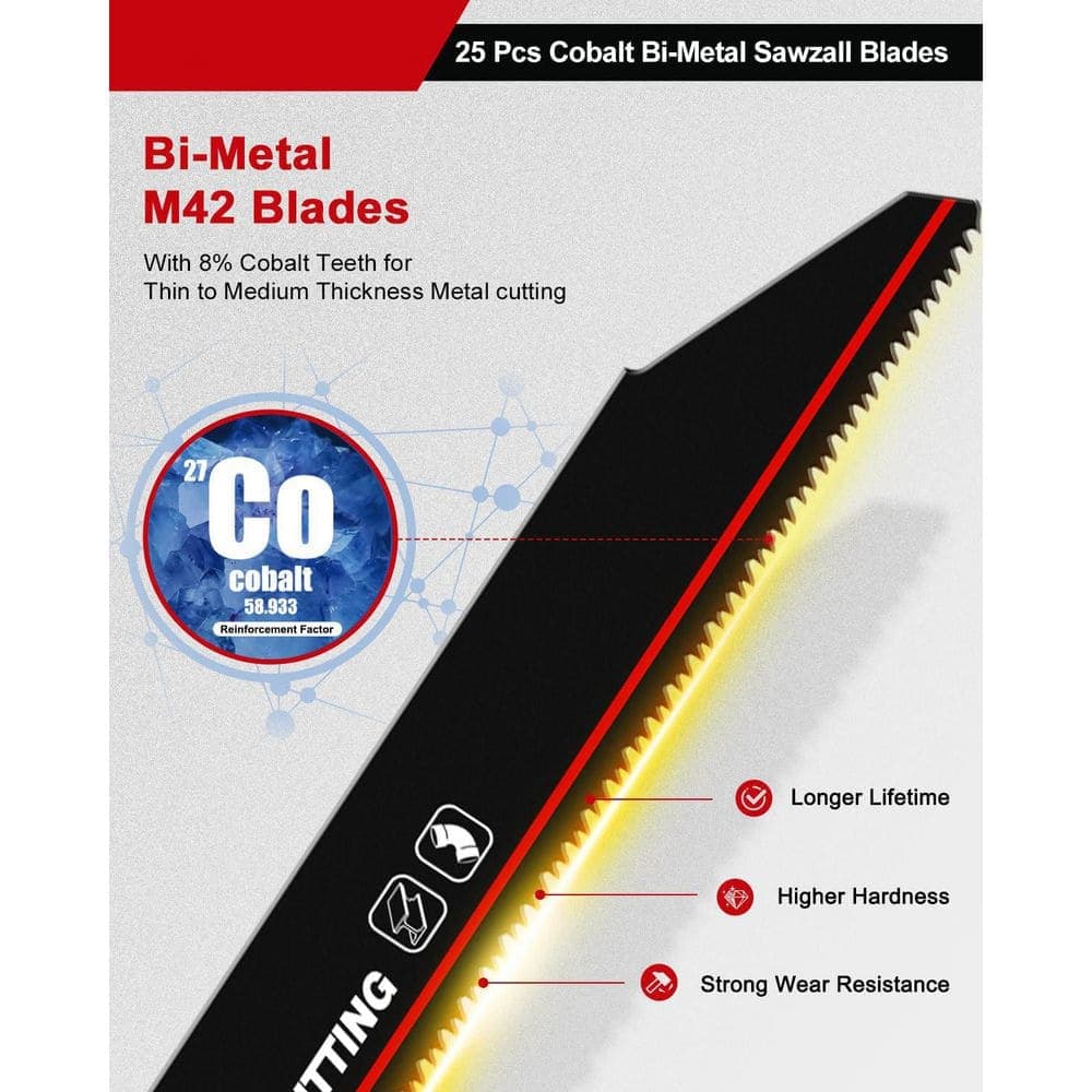 Unbranded 9 in. M42 Cobalt Bi-Metal Reciprocating Saw Blade Set with 14/18 TPI for Medium Metals (25-Pack) (3)