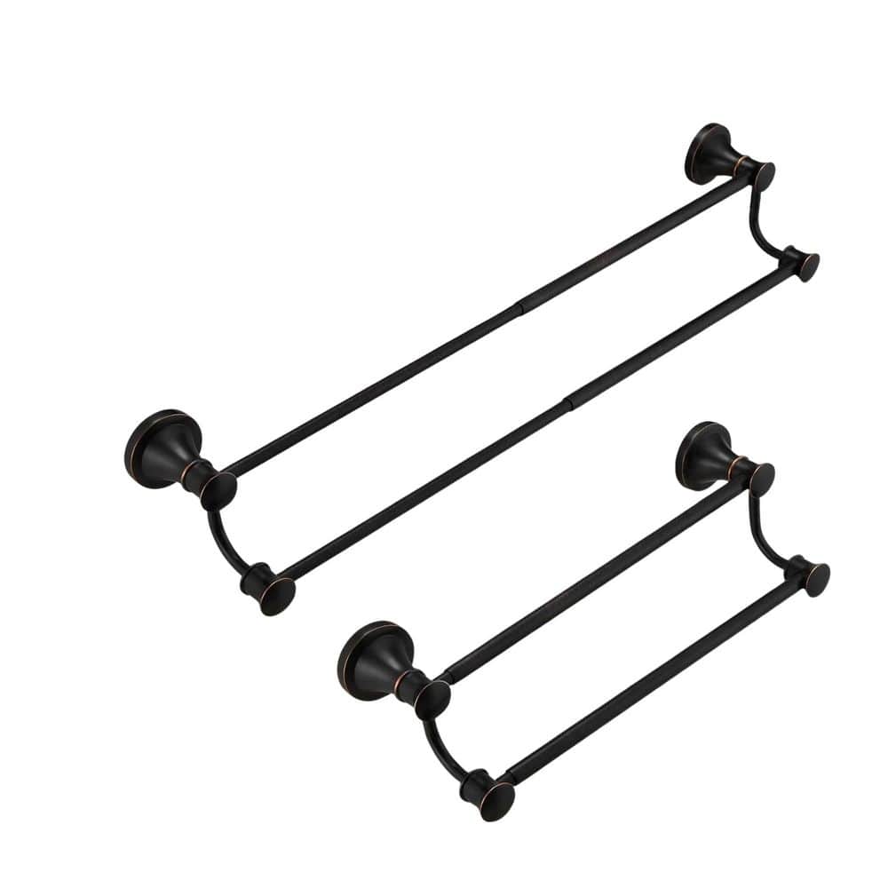 Unbranded Adjustable 15 to 27 in. Double Stainless Steel Bathroom Towel Bar Oil Rubbed Bronze Wall Mounted Two-Tier