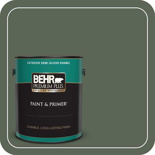 BEHR PREMIUM PLUS 1 gal. #T13-16 Pine Cone Pass Semi-Gloss Enamel Exterior Paint & Primer (2)
