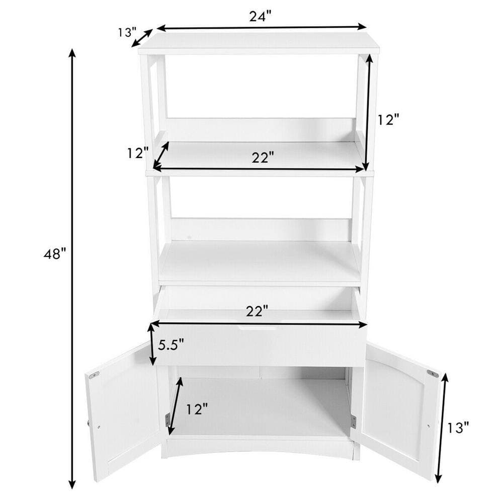 Gymax 24 in. W Bathroom Storage Linen Cabinet with Drawer Shelf Cupboard Floor Cabinet in White (3)
