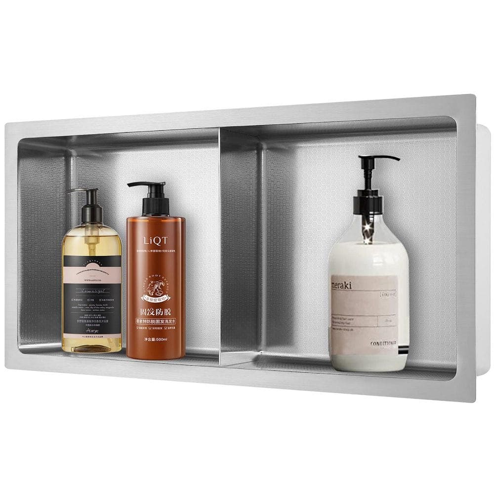 AKDY HEX 12 in. W x 24 in. H x 4 in. D Double Shelf Bathroom Shower Wall Niche in Brushed Stainless Steel
