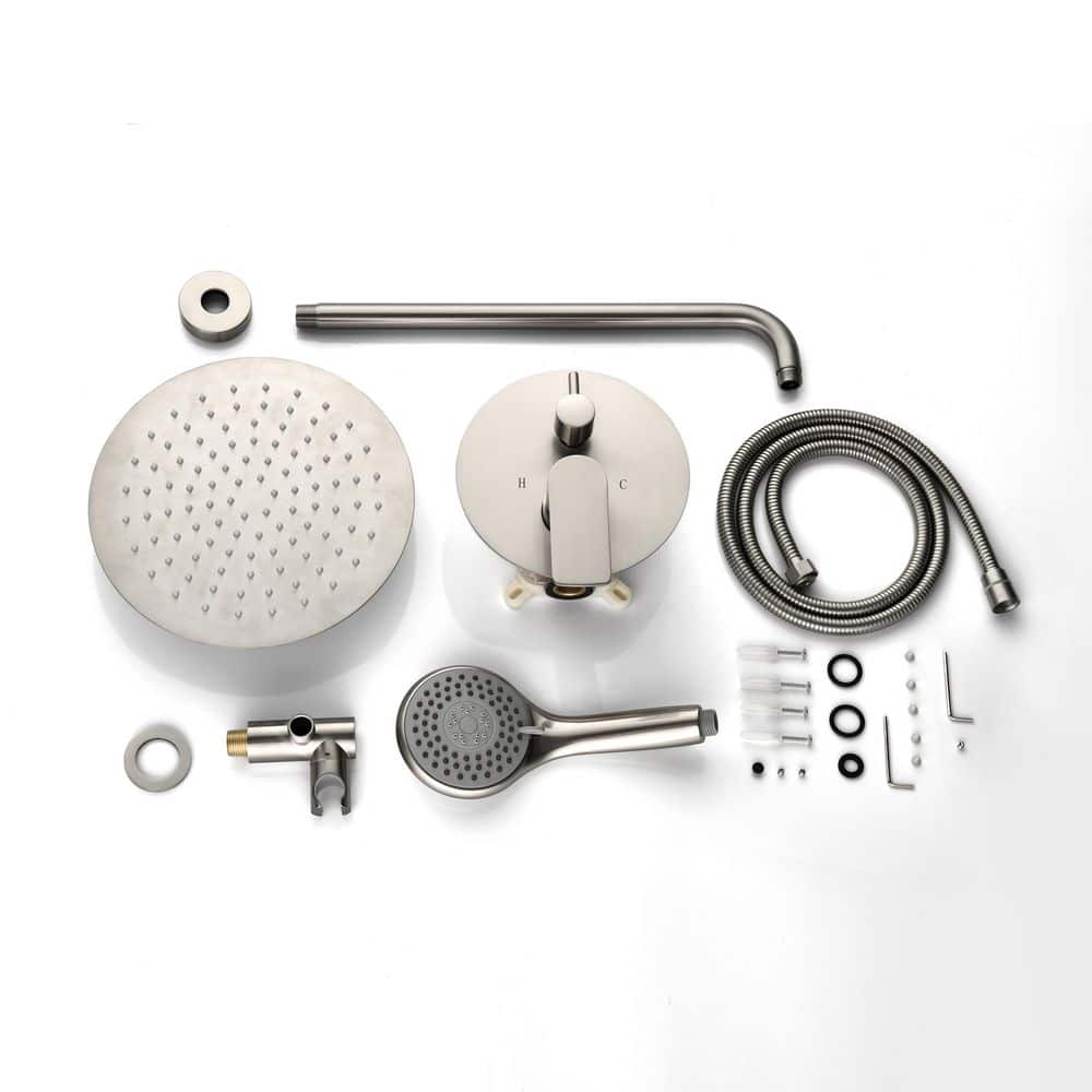 BEARSOLIM Brass Chrome Shower Faucet 1 Jet Shower System 10 in. Rainfall Shower Head with Rough-in Valve Included in Chrome (2)