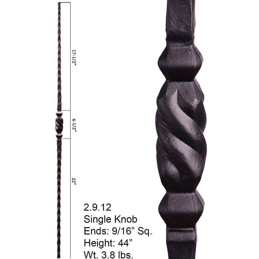 HOUSE OF FORGINGS Tuscan Square Hammered 44 in. x 0.5625 in. Satin Black Single Twisted Knuckle Solid Wrought Iron Baluster (2)