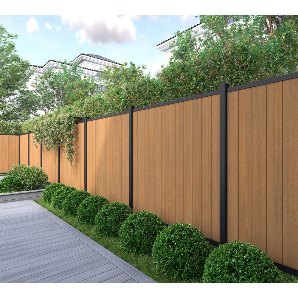 NewTechWood UltraEasy 6 ft. x 6 ft. Peruvian Teak Composite Flat Style Vertical Fence Panel Kit with Black Frame (2)