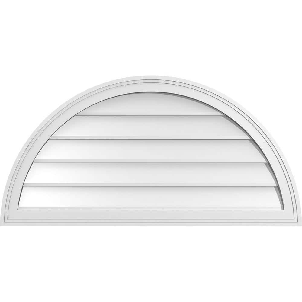 Ekena Millwork 38 in. x 19 in. Half Round Surface Mount PVC Gable Vent: Decorative with Brickmould Frame (1)
